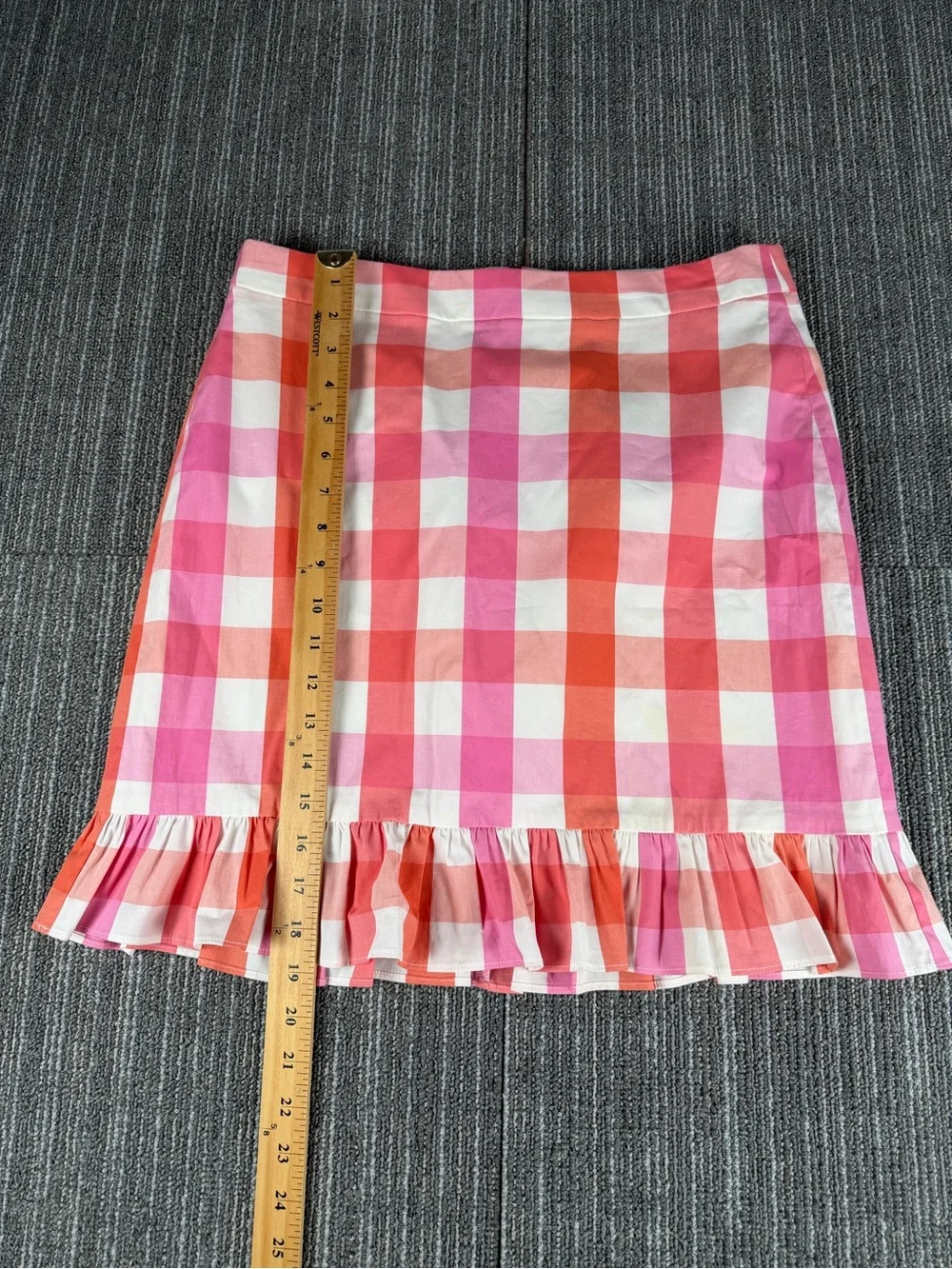 NWT J. Crew Pink/Orange Gingham Ruffled Pencil Skirt Size 6